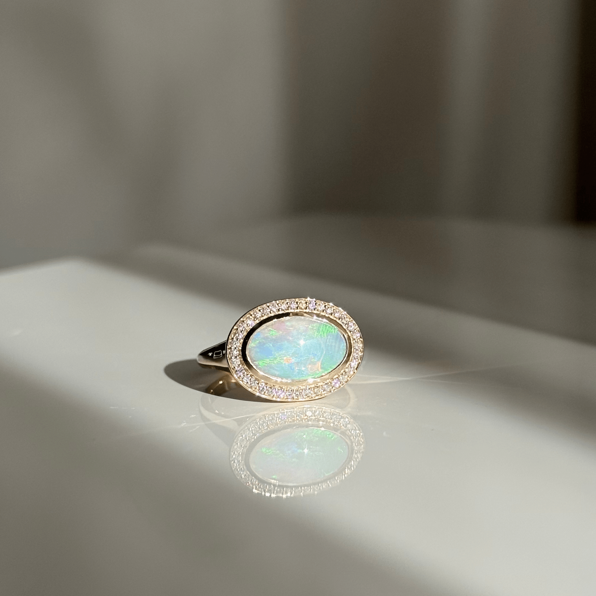 14ct Gold 1.55ct Coober Pedy Solid Opal & Diamond Ring