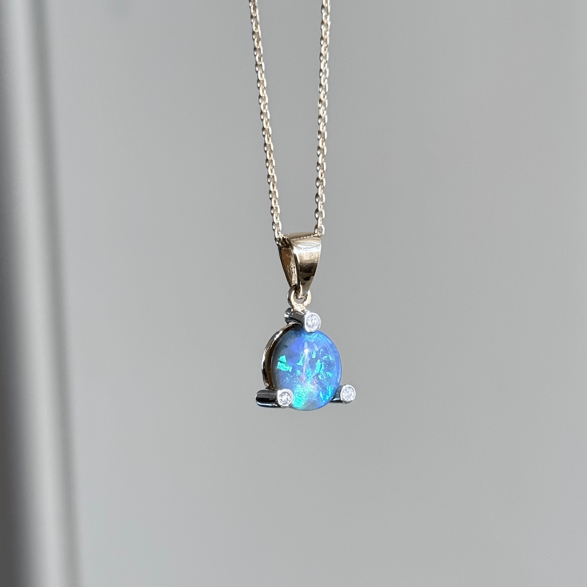 18ct 2-Tone 1.60ct Lightning Ridge Solid Opal & Diamond Pendant