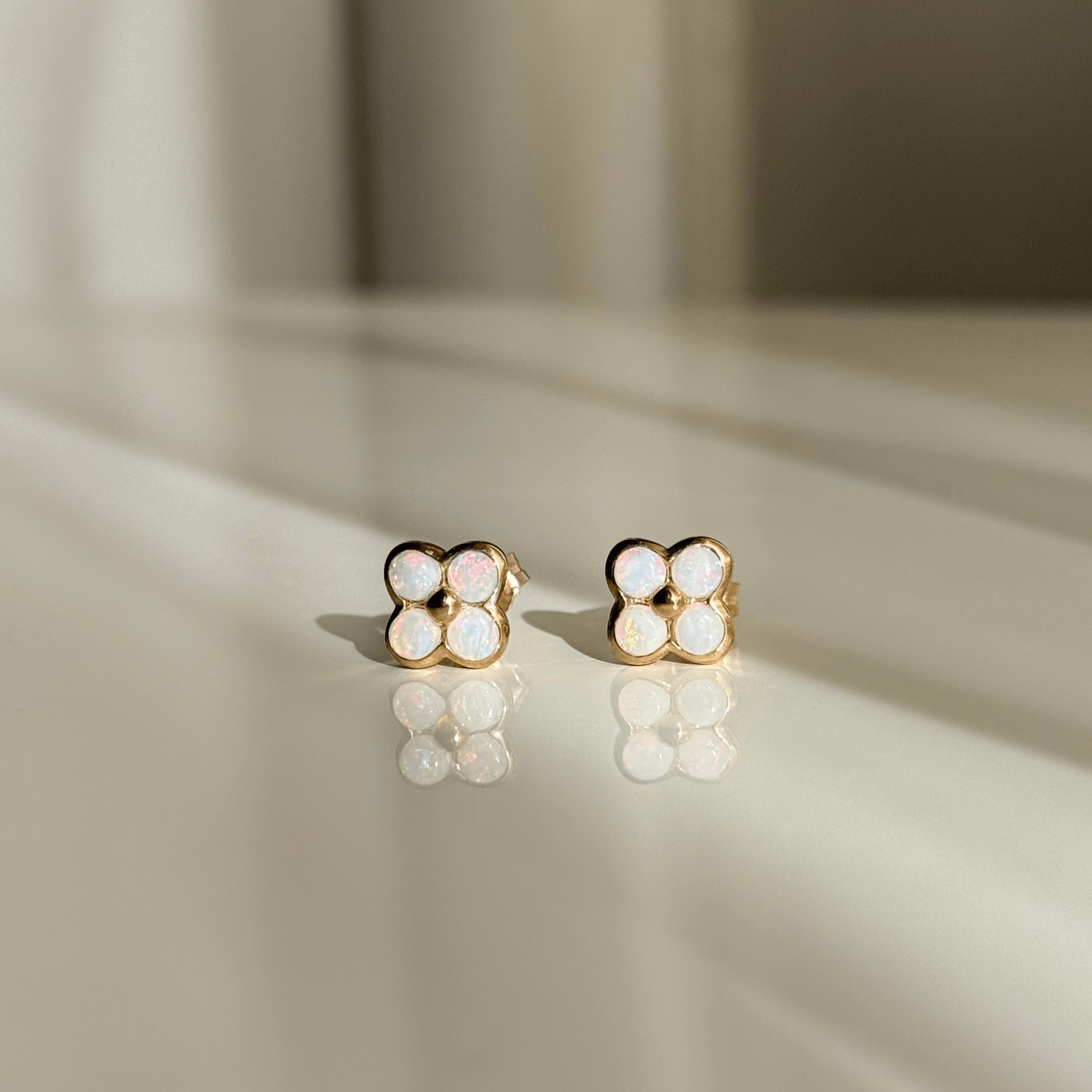 9ct Gold Solid Opal Flower Studs