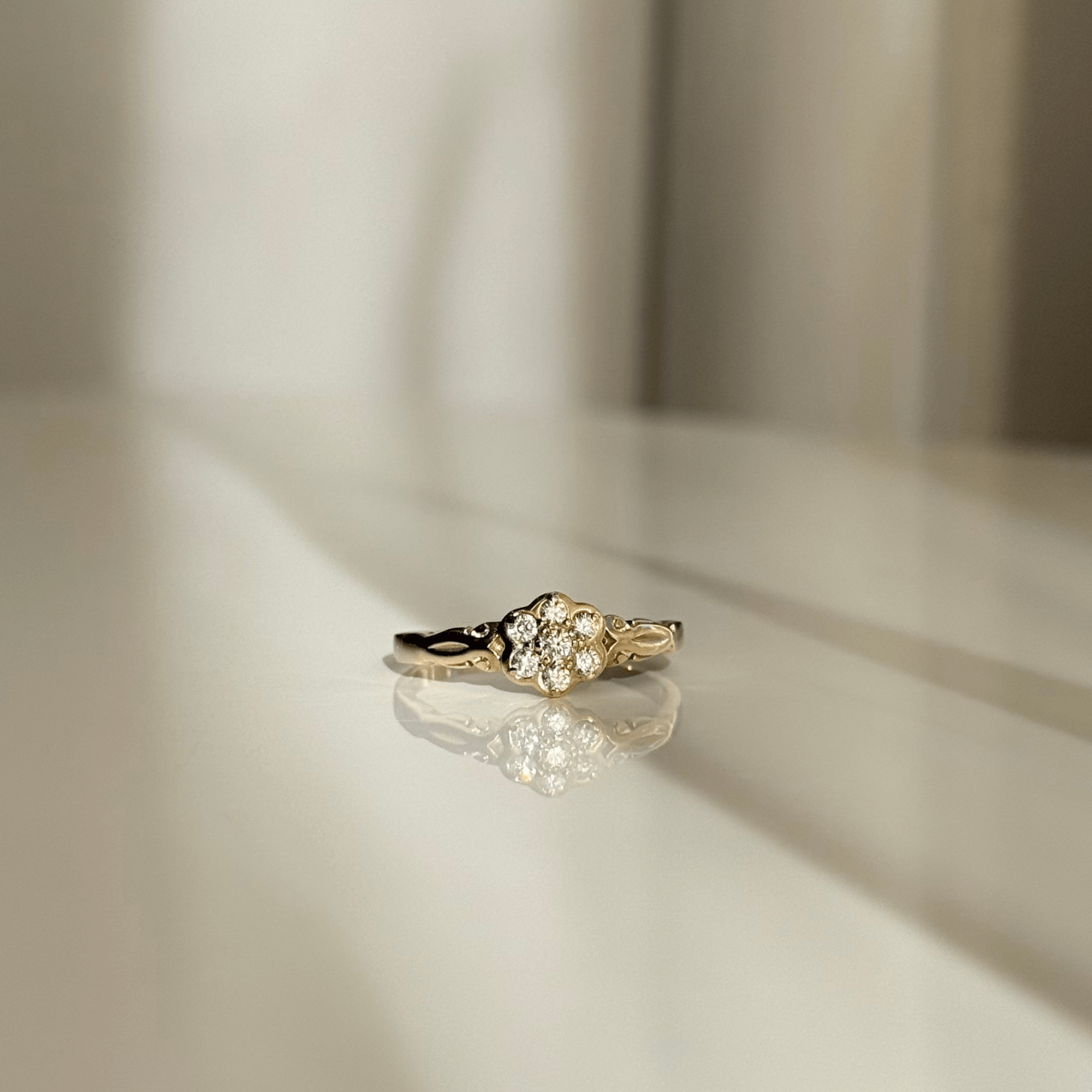 9ct Gold Diamond Flower Dress Ring