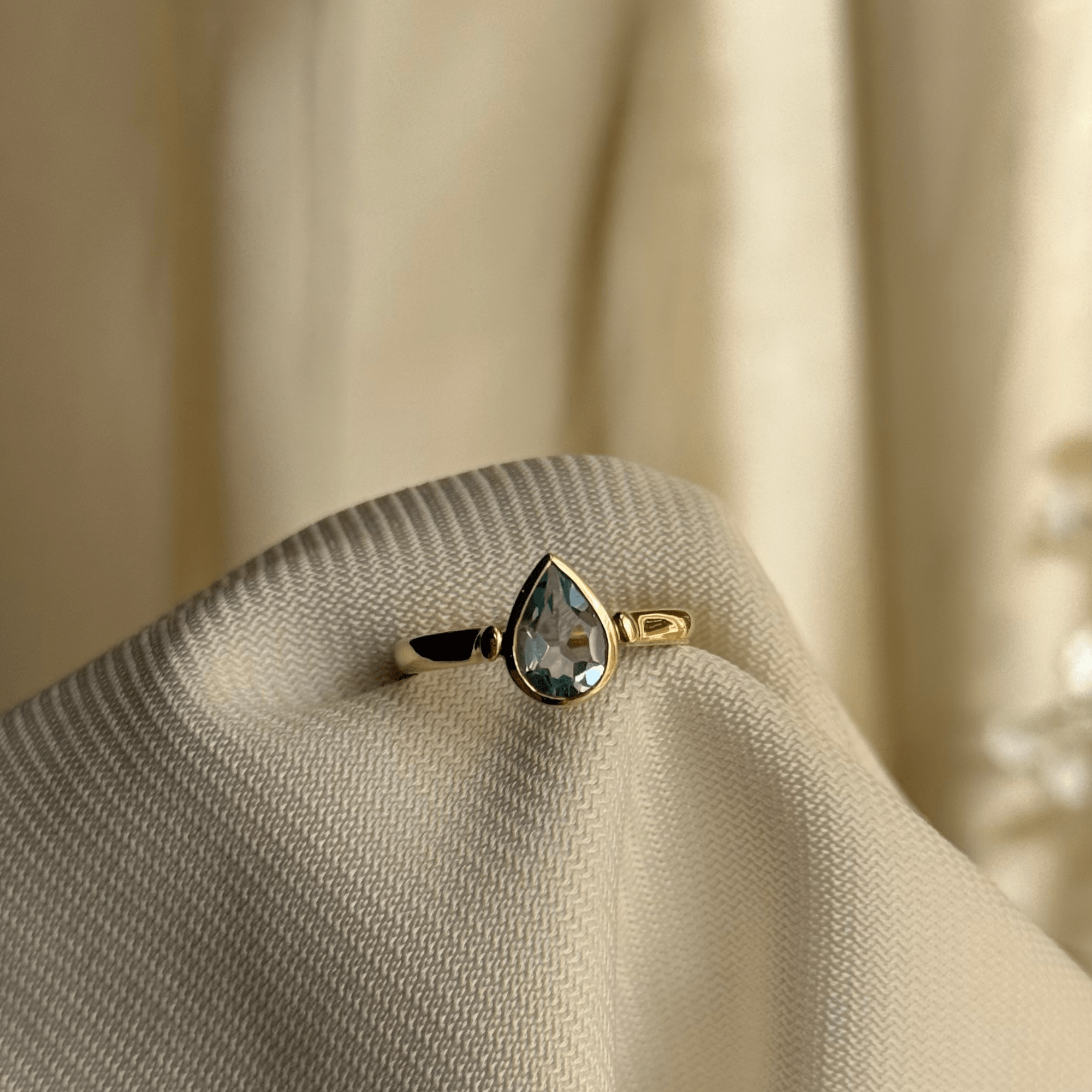 9ct Gold Bezel Set Pear Shaped Blue Topaz Ring