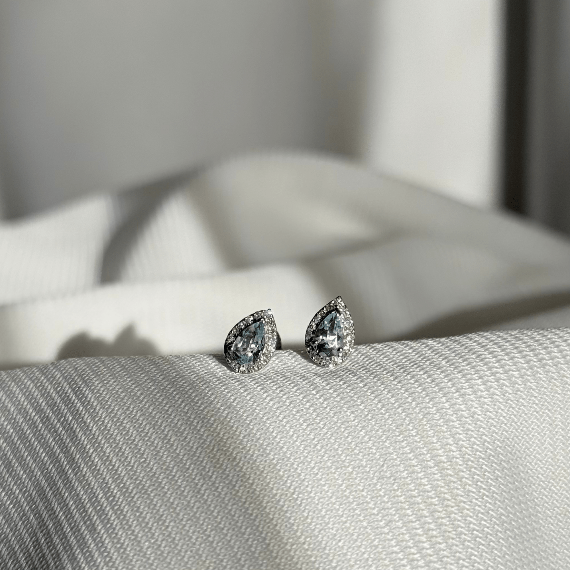 9ct White Gold Aquamarine & Diamond Earrings