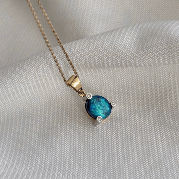 18ct 2-Tone 1.60ct Lightning Ridge Solid Opal & Diamond Pendant