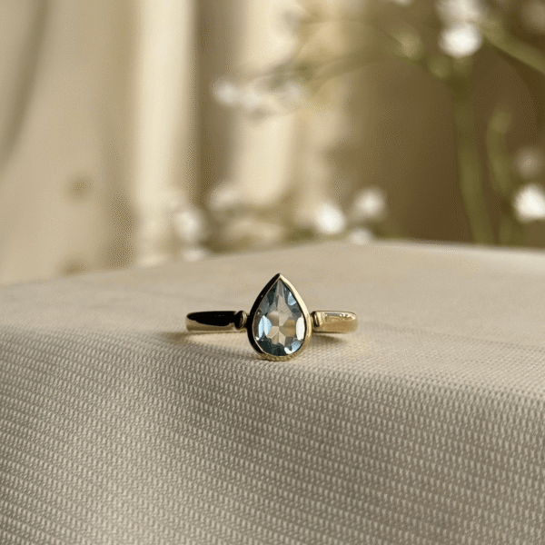 9ct Gold Bezel Set Pear Shaped Blue Topaz Ring