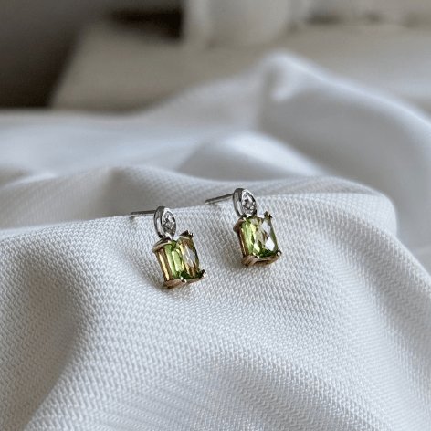 9ct 2-Tone Peridot & Diamond Earrings