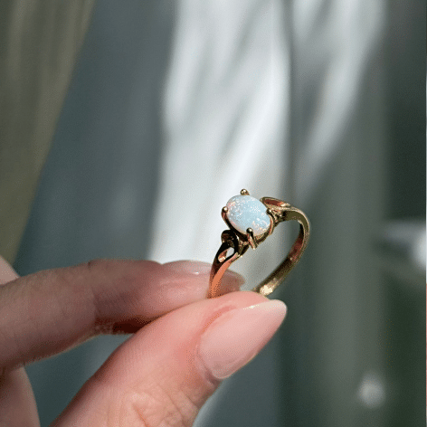 9ct Yellow Gold Solid White Opal Ring