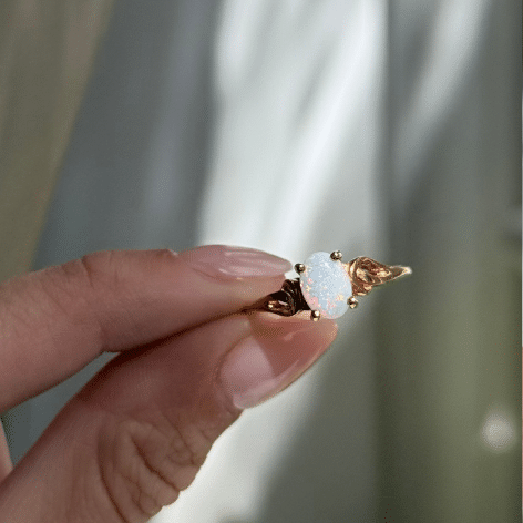 9ct Yellow Gold Solid White Opal Ring