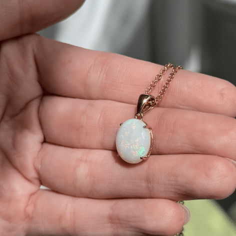 9ct Yellow Gold Solid White Opal Pendant