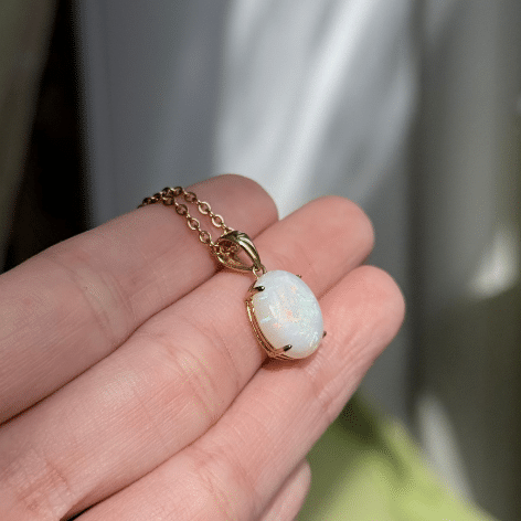 9ct Yellow Gold Solid White Opal Pendant