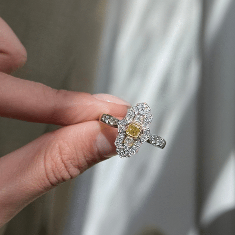 9ct 2-Tone Princess Cut Natural Yellow Diamond Ring