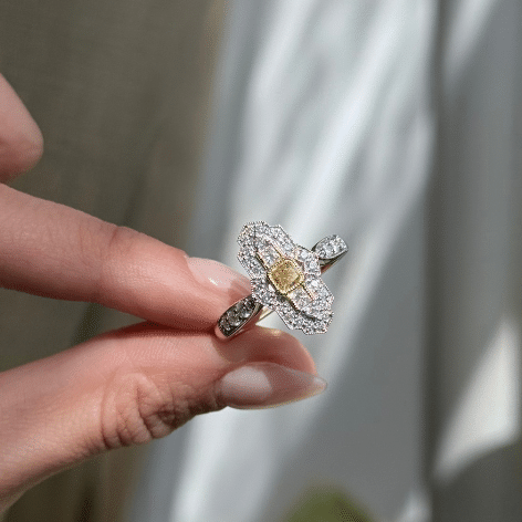 9ct 2-Tone Princess Cut Natural Yellow Diamond Ring