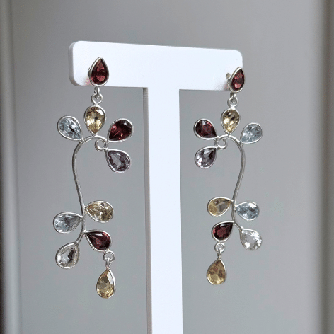 Sterling Silver Multi Stone Drop Earrings