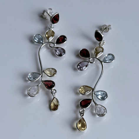 Sterling Silver Multi Stone Drop Earrings