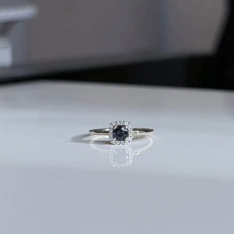 9ct Yellow Gold Teal Sapphire & Diamond Ring