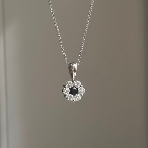 9ct White Gold Sapphire & Diamond Cluster Flower Pendant