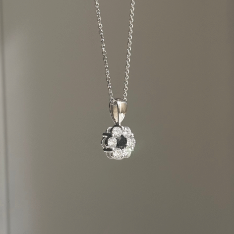 9ct White Gold Sapphire & Diamond Cluster Flower Pendant