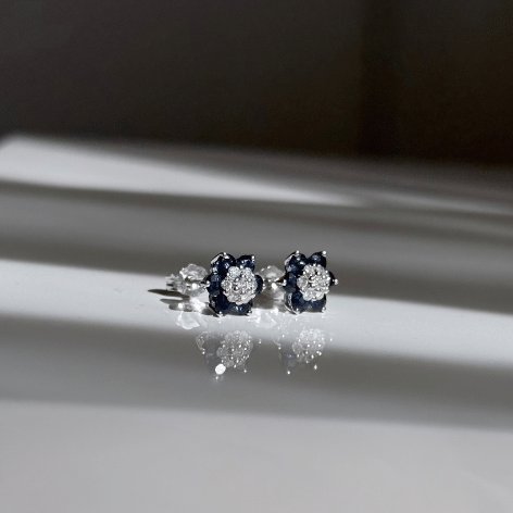9ct White Gold Sapphire & Diamond Cluster Flower Studs
