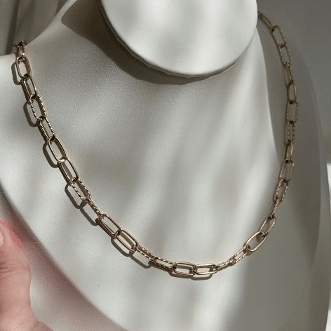 9ct Yellow Gold Twist & Plain Small Paperclip Chain