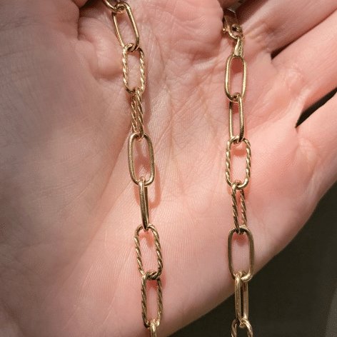 9ct Yellow Gold Twist & Plain Small Paperclip Chain