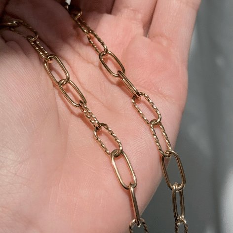 9ct Yellow Gold Twist & Plain Small Paperclip Chain