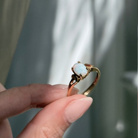 9ct Yellow Gold Solid White Opal Ring