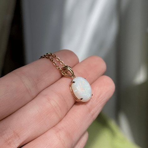 9ct Yellow Gold Solid White Opal Pendant