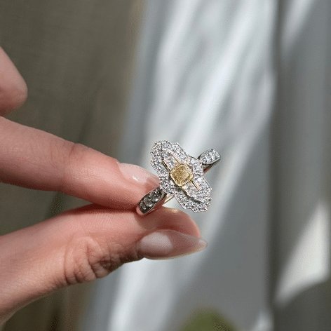 9ct 2-Tone Princess Cut Natural Yellow Diamond Ring
