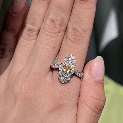 9ct 2-Tone Princess Cut Natural Yellow Diamond Ring